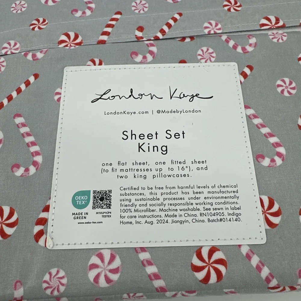 London Kaye Peppermint King Size Sheet Set 4 Piece Christmas‎ 2024